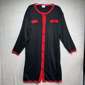 Vintage 1055 Park Sweater Dress 80s 90s Color Block Buttons Black W/red USA Midi